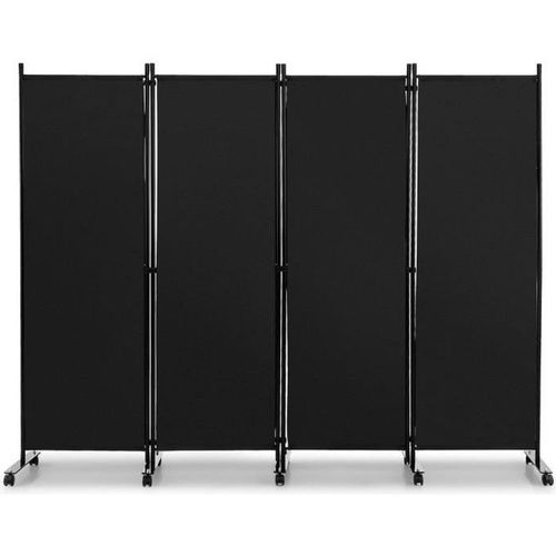 Costway Paravent  Roulettes 4 Panneaux Pliable, Brise-Vue, Cloison De Sparation Pice Sur Pied Protger Prive, 225 X 173 Cm Noir