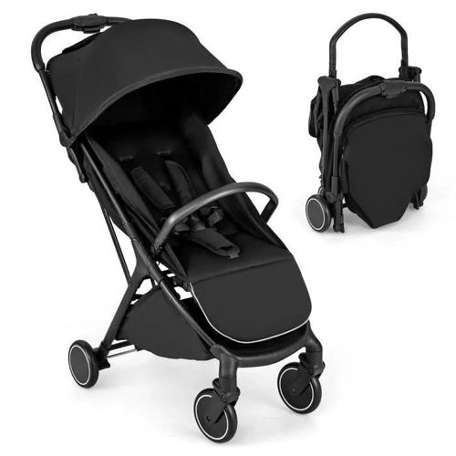 Costway Poussette Compacte Pliant  Une Main Dossier Inclin 100-145 Et Auvent Repose-Pieds Rglables Structure En Aluminium Noir