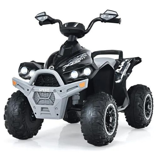 Costway Quad Electrique Pour Enfants 12v7ah, Led, Musique, Pdale, Klaxon, 3-4 Km/H, Pour Enfants De 3  8 Ans, Noir