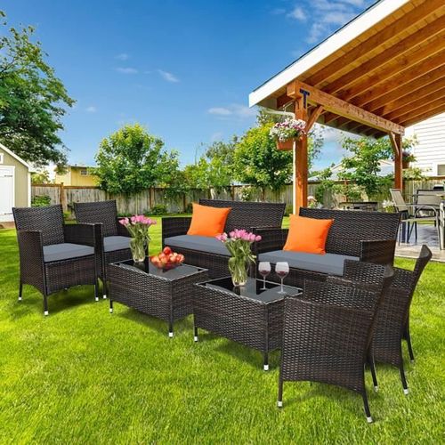 COSTWAY Salon de Jardin 4 PCS Mobilier de Terrasse en Rotin PE pour Véranda, Patio, Terrasse