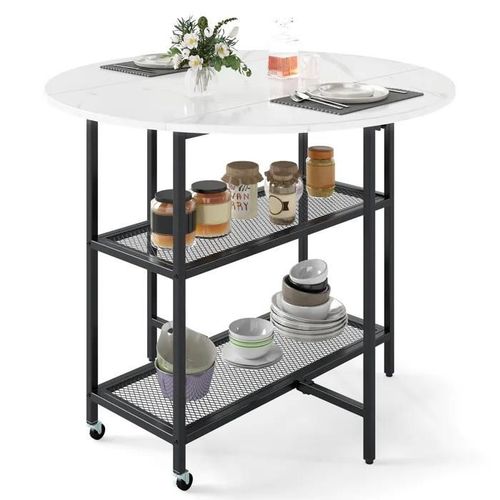 Costway Table  Manger Pliante Mobile Pour 2  4 Personnes - 2 Compartiments De Rangement Et Roulettes Verrouillables Blanc