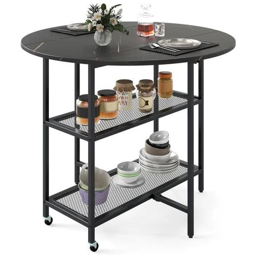 Costway Table  Manger Pliante Mobile Pour 2  4 Personnes - 2 Compartiments De Rangement Et Roulettes Verrouillables Noir