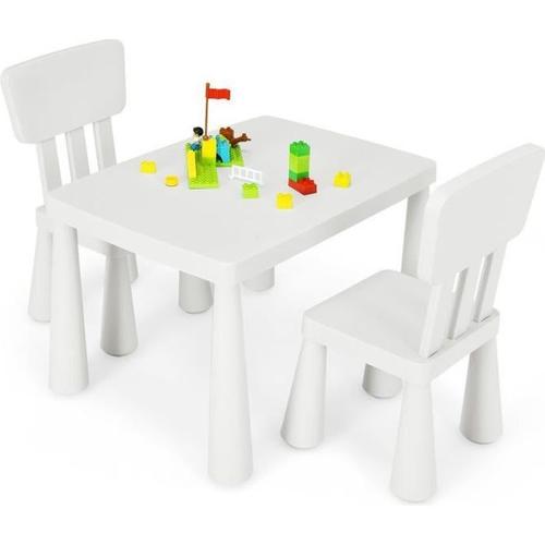 Costway Table Avec 2 Chaises Pour Enfants 1-7 Ans, Dossier Ergonomique Hauteur Scientifique Pour Manger Dessiner crire, Blanc