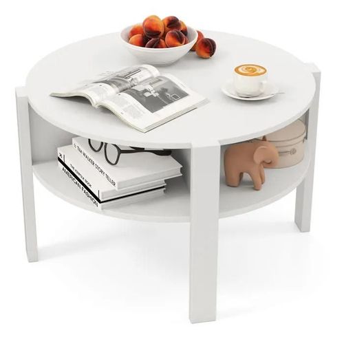 Costway Table Basse Salon Ronde  2 Niveaux Avec Rangement, 4 Etagres, Plateau En Faux Bois, Table D'appoint 74,5 X 74,5 X 45,5 Cm