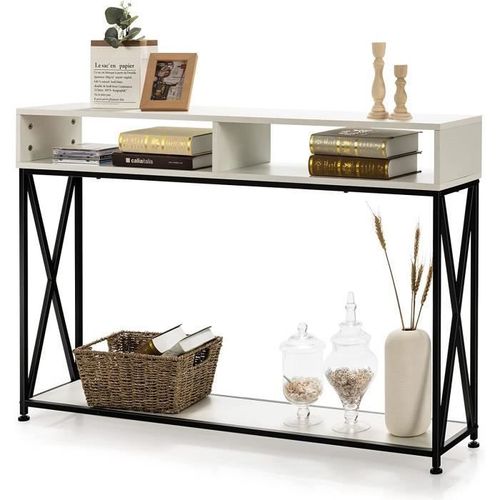 Costway Table Console De Style Industriel 120 X 23 X 79 Cm Structure En Acier Meuble D'entre Anti-Basculement Blanc