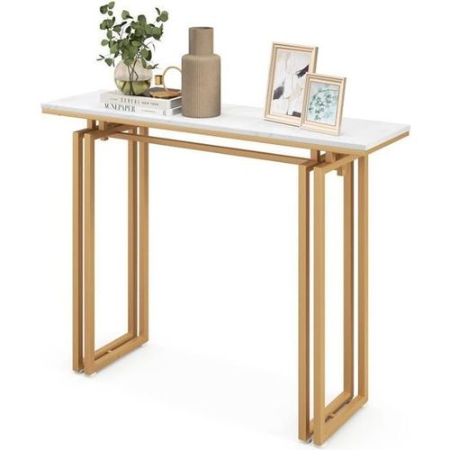Costway Table Console, Effet Marbre - 110 X 30 X 81 Cm, Meuble D'entre De Style Scandinave Cadre En Mtal Or