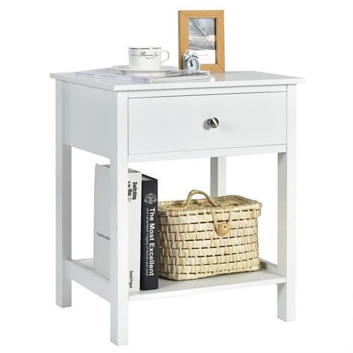 Costway Table De Chevet  2 Niveaux Style Moderne Simple 48 X 40 X 58 Cm Blanc