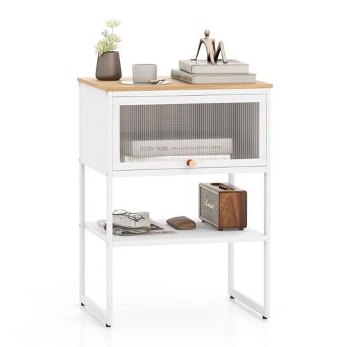 Costway Table De Chevet  3 Niveaux Avec Porte Rabattable, 40 X 32 X 56 Cm, Table D'appoint Moderne Pour Salon, Chambre, Blanc