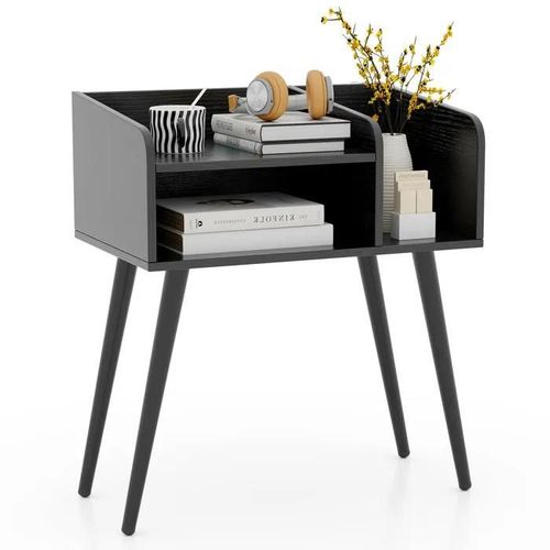 Costway Table De Chevet Avec 3 Compartiments Ouverts, Table D'appoint Avec Pieds En Mtal, Pour Salon, Chambre, Noir