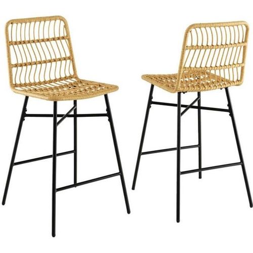 Costway Tabourets De Bar Lot De 2, En Rotin Pe Anti-Uv , Style Naturel, 69 Cm De Haut, Avec Dossier, Repose-Pieds, Cadre En Mtal