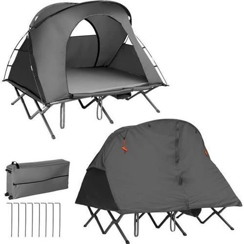 Costway Tente Camping Surleve Pour 2 Personnes Matelas Auto-Gonflant Sac Transport  Roulettes Double Toit Crochet De Lampe Gris