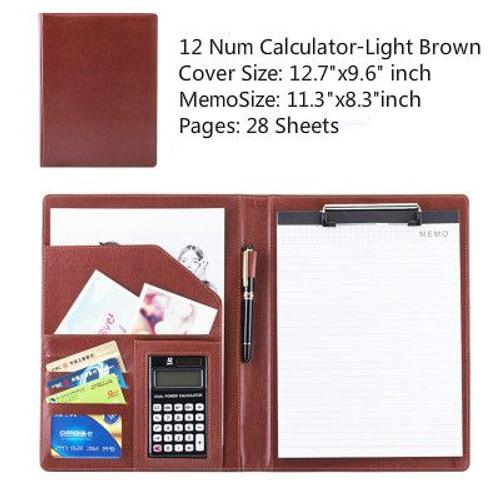 Couleur 12 Chtain Clair Num tui De Rangement A4 En Cuir Pu Business Padfolio, Classeur Vintage Business Manager, Dossier De Bureau Avec Calculatrice