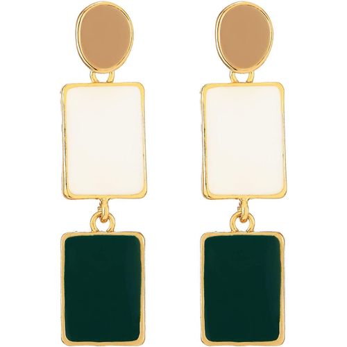 Couleur D'or Cercle Rectangle Statement Pendants Clous D'oreille Boucles D'oreilles Avec Email[X1834]