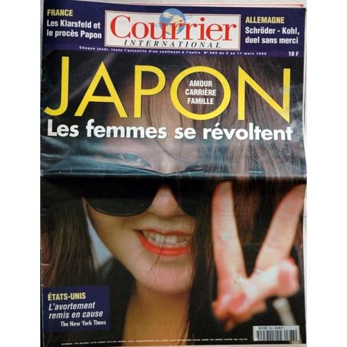 Courrier International N 383 Du 05/03/1998 - Allemagne  -   Schroder- Kohl - France  -   Les Klarsfeld Et Le Proces Papon - Japon  -   Les Femmes Se Revoltent - U.S.A.  -   L'avortement Remis En Cause.