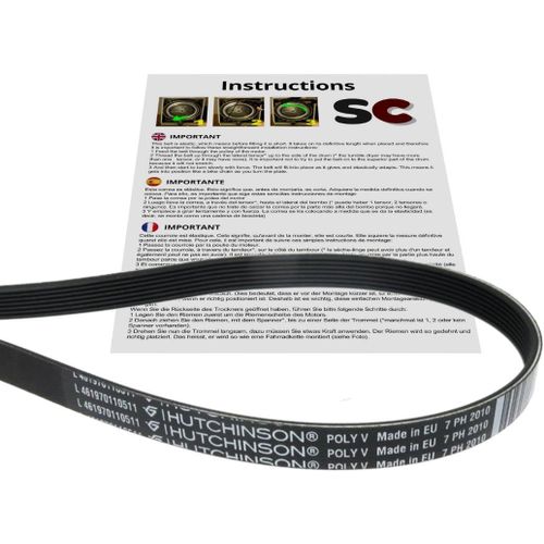Courroie De Transmission Rainure Pour Sche-Linge Noir 7Ph 2010 H Compatible Avec Whirlpool, Indesit, Ariston, Bauknecht Et Autres Marques[MAC1520]