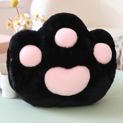 Coussin  main en forme de griffe de chat mignon pour les tudiants pour se tenir au chaud en automne et en hiver, coussin de sieste, coussin  main en forme de griffe d'ours Noir-25*30cm