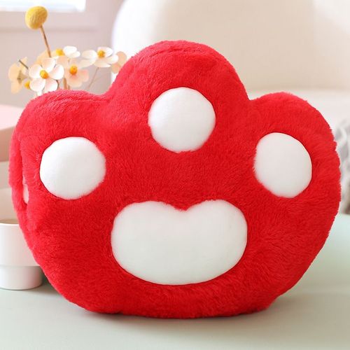 Coussin  main en forme de griffe de chat mignon pour les tudiants pour se tenir au chaud en automne et en hiver, coussin de sieste, coussin  main en forme de griffe d'ours Rouge-25*30cm