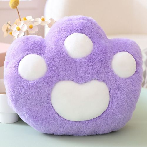 Coussin  main en forme de griffe de chat mignon pour les tudiants pour se tenir au chaud en automne et en hiver, coussin de sieste, coussin  main en forme de griffe d'ours Violet-25*30cm