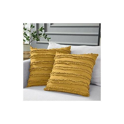 Coussin Et Housse De Coussin Lot De 2 Housses De Coussin En Coton Et Lin Jaune Moutarde Pour Canap-Lit, Housses De Coussin Dcoratives, 45 X 45 Cm Sans Inserts - Jaune Thsinde