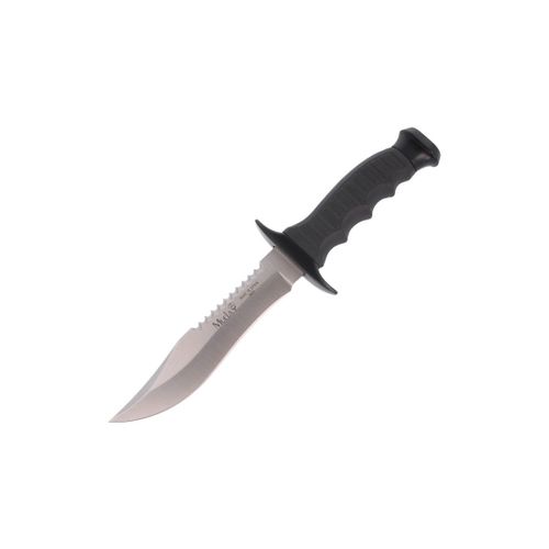 Couteau De Chasse Tactique Muela 85-141, Zamak Noir, Poigne En Caoutchouc, En Dents De Scie Sur Le Dos + Carte Cadeau Multi-Usages