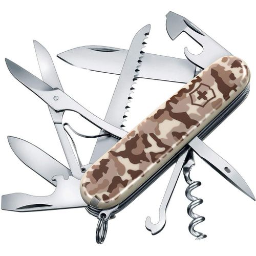 Couteau De Poche Suisse, Lger, Multitool, 15 Fonctions, Grand Lame, Tire Bouchon, Ouvre Boite, Desert Camouflage