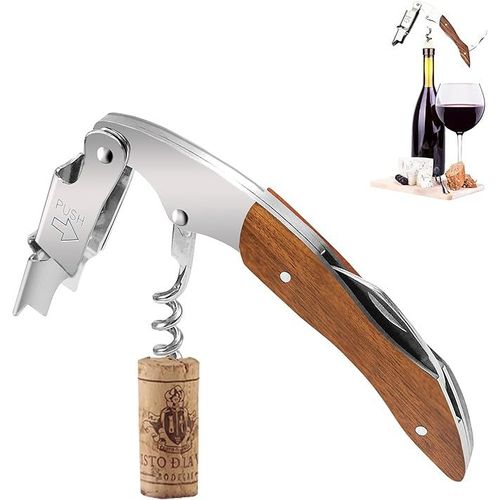 Couteau De Sommelier, Tire-Bouchon Professionnel, Tire Bouchon Professionnel En Acier Inoxydable Avec Manche En Bois,Tout-En-Un Et DCapsuleur Vin Avec DCapsuleur Et Coupe-Capsule