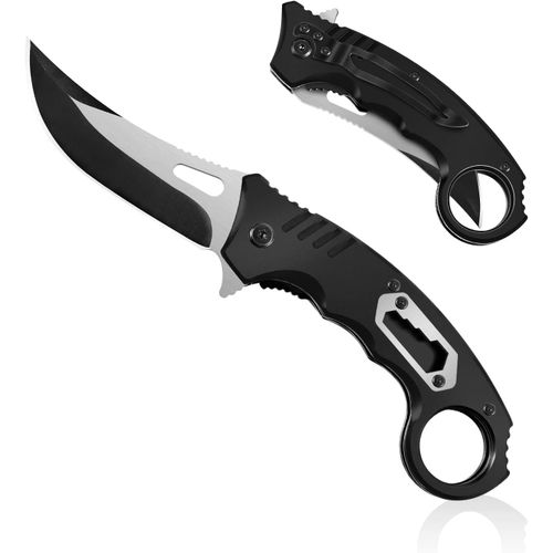 Couteau Pliant 2 En 1 Couteau De Poche De Acier Inoxydable 3cr13 Avec Cl Multi-Spcifications Couteaux De Chasse En Manche Couteau De Camping Portable Ergonomique (Noir)