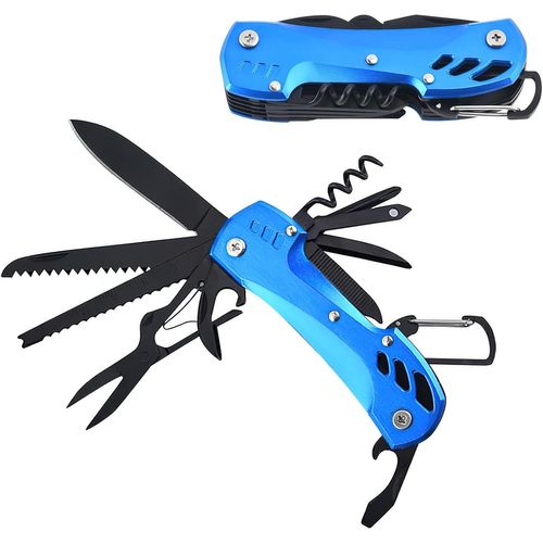 Couteau Suisse, Couteau Multifonction 12 En 1, Couteau De Poche Suisse, Swiss Couteau Avec Tournevis, Tire-Bouchon, Couteau Pliant, Scie, Ciseaux (Bleu)