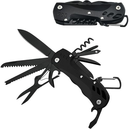 Couteau Suisse, Couteau Multifonction 12 En 1, Couteau De Poche Suisse, Swiss Couteau Avec Tournevis, Tire-Bouchon, Couteau Pliant, Scie, Ciseaux (Le Noir)