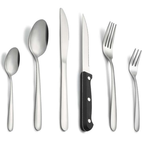 Couverts Avec Couteau A Steak, 36 Pices Couverts De Table Pour 6 Personnes, Set Couverts De Table Inox, Couvert En Argent C[40]