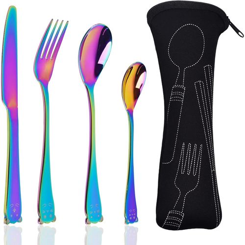 Couverts De Table Arc-En-Ciel, Service Couvert, Set De Couverts Avec Sac De Rangement, Couverts Inox, Idal Pour La Maison E[99]