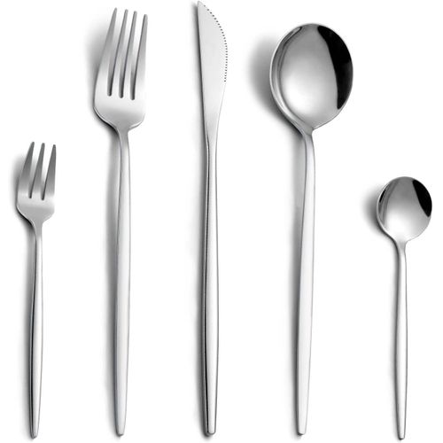 Couverts De Table Pour 6 Personnes, 30 Pices Couverts En Argent, Set Couverts De Table, Couverts Inox Avec Couteau, Fourchette, Cuillre, Passe Au Lave-Vaisselle Et Poli Miroir