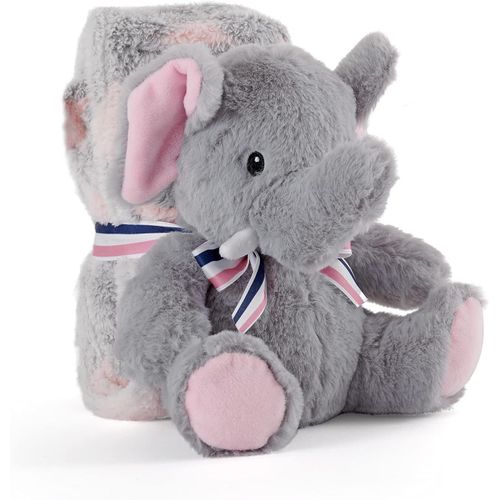 Couverture Bebe Avec Animal En Peluche Douce - Plaid Gris Rose Avec Doudou lphant Petit Enfant 0 1 2 3 Ans - Cadeau De Naissance Bebe Fille Garcon Moelleux Chaud - 120x80 Cm (lphant)