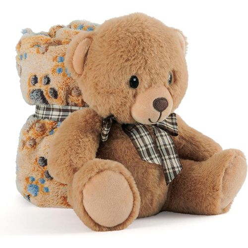 Couverture Bebe Avec Animal En Peluche Douce - Plaid Marron Avec Doudou Ours Petit Enfant 0 1 2 3 Ans - Cadeau De Naissance Bebe Fille Garcon Color Tissu Moelleux Chaud - 120x80 Cm (Ours)