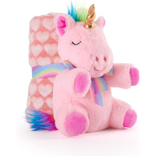 Couverture Bebe Avec Animal En Peluche Douce - Plaid Rose Avec Doudou Licorne Petit Enfant 0 1 2 3 Ans - Cadeau De Naissance Bebe Fille Tissu Moelleux Chaud - 120x80 Cm - (Licorne Rose)