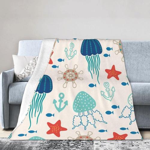 Couverture, Couverture, Flanelle, Jet, MDuse, Poisson, Toile De Mer, Vie Marine, Mignon, Chaud, Doux, Futon, Mince, LGer, Pour Voiture, Dormir Dans La Chambre, Bureau, Sieste, Enfan 125 X 100cm