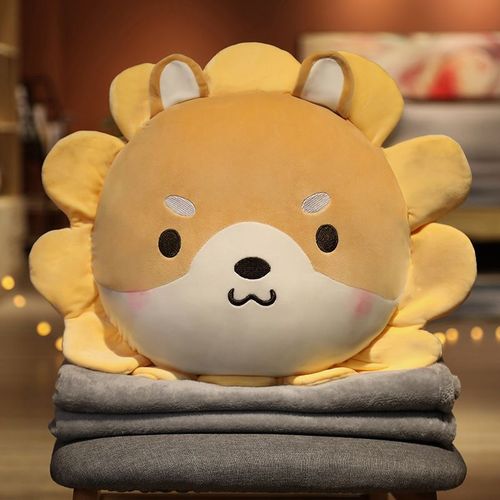 Couverture d'oreiller  double usage printemps et t, oreiller animal tournesol mignon, couverture de climatisation deux en un, petite couverture de bureau Coussin Shiba Inu 50 cm (sans couverture)