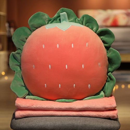 Couverture d'oreiller  double usage printemps et t, oreiller animal tournesol mignon, couverture de climatisation deux en un, petite couverture de bureau Oreiller Fraise 50 cm (sans couverture)