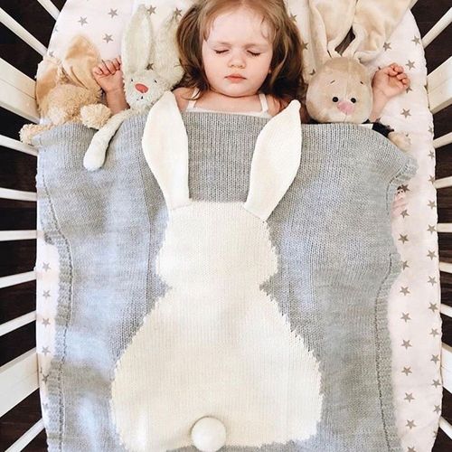 Couverture De B?b? ? Motif D'animaux Lapin Mignon, Poussette Tricot?e Douce Et Chaude, Serviette De Bain, Literie Pour Tout-Petit, Design L?ger
