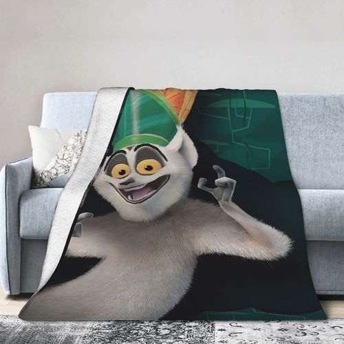 Couverture En Flanelle Surdimensionne King Of Julien ? Ultra Douce Et Confortable, Motif Anime Aux Couleurs Vives Dans Les Tons Verts Et Bleus, Ideale Pour Le Salon, Le Bureau, Le Cana