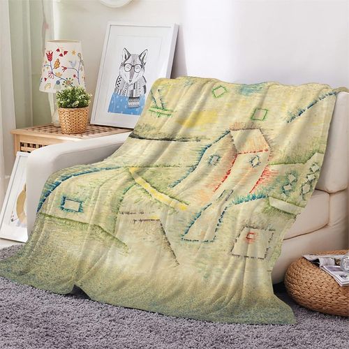 PICCOCASA Couverture Plaid Polaire Lit Pour Canapé En Molleton Flanelle Peluche Microfibre Frange à Pompon Doux Légère Jaune 130 X 150cm