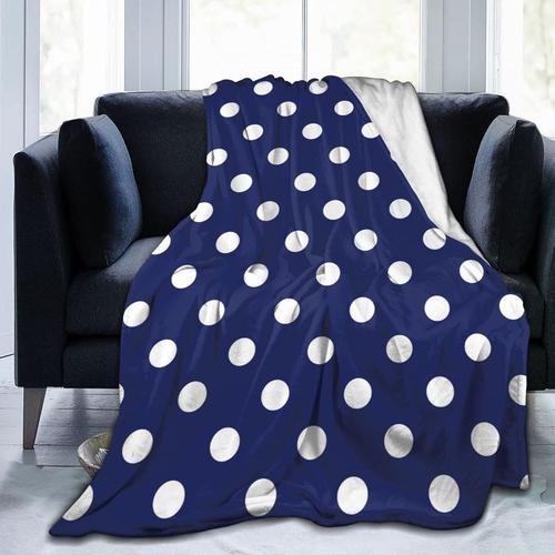 Couverture  Pois Blancs/Fond Bleu Marine, Simple, Paisse, Chaude, Couverture D'hiver, Chaude, Mignonne, Couette, Couette, Antistatique, Flanelle, Lavable, LGante, AdaptE  Toutes L 125 X 100cm