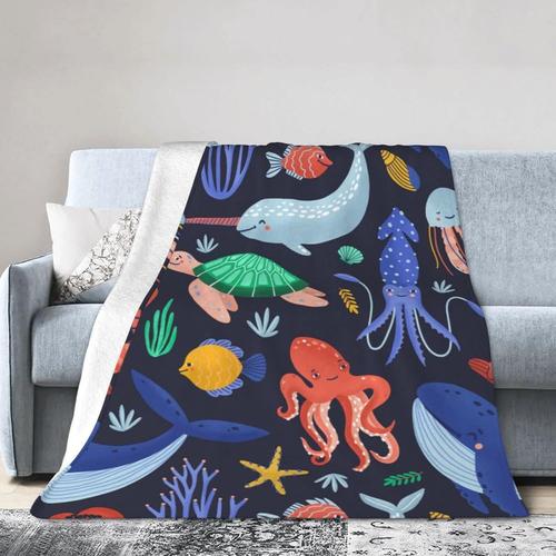 Couverture Simple, Vie Marine, Printemps/T/Automne/Hiver, Gris, Couverture En Microfibre, Toucher Doux, Chaude, LGRe, Tendance, Couverture En Flanelle, Lavable, LGRe, AntibactRie 150 X 125cm