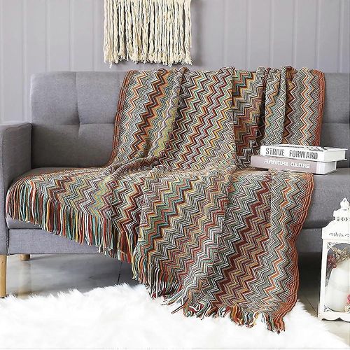Couverture Tricote Avec Pompon Pied-De-Poule Boho  Carreaux Doudou Couverture Tricote Couverture Couvre-Lit Jeter Canap Couverture Couverture Dcorative Pour Canap-Lit Crier
