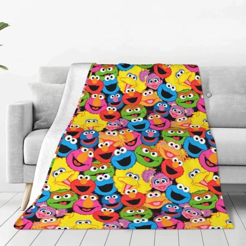 Couverture Tricote En Polaire Ultra Douce, Motif Dessin Anime De La Rue Ssame, Ideale Pour La Voiture, Le Canape Ou Le Lit.