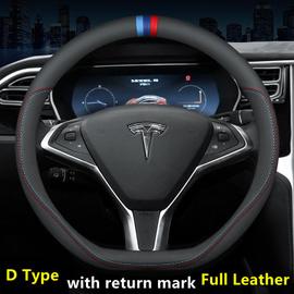 COUVRE-VOLANT,38 CM D type WMFL--Couvre volant en cuir véritable Nappa pour  Tesla Model 3 Y 2019 2020 2021, accessoires'intérieur de