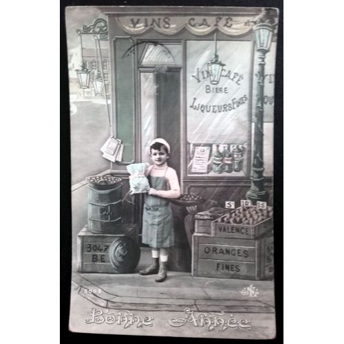 Cpa Fantaisie 1914 : Bonne Anne (Enfant, Commerce, picerie...)