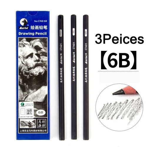 Crayon De Dessin Professionnel Pour Croquis,Couleur Noire,Fourniture De Papeterie D'art,Hb 2h B 2b 3b 4b 5b 6b 7b 8b 10b 12b 14b - Type 6b X 3pcs