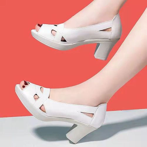 Cresfimix-Chaussures  Talons Hauts En Cuir Blanc Pour Femmes,Escarpins  Bout Ouvert, La Mode,Pour Fte D't,A6140 - 41