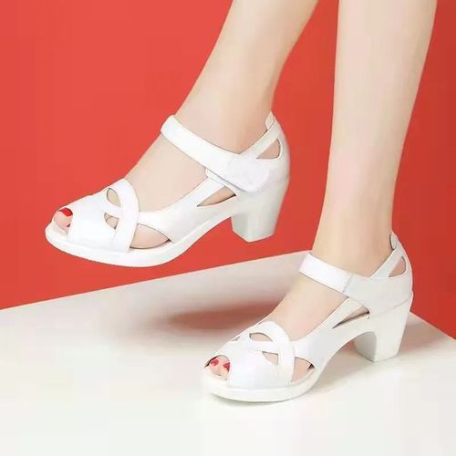 Cresfimix-Chaussures  Talons Hauts En Cuir Blanc Pour Femmes,Escarpins  Bout Ouvert, La Mode,Pour Fte D't,A6140 - 41